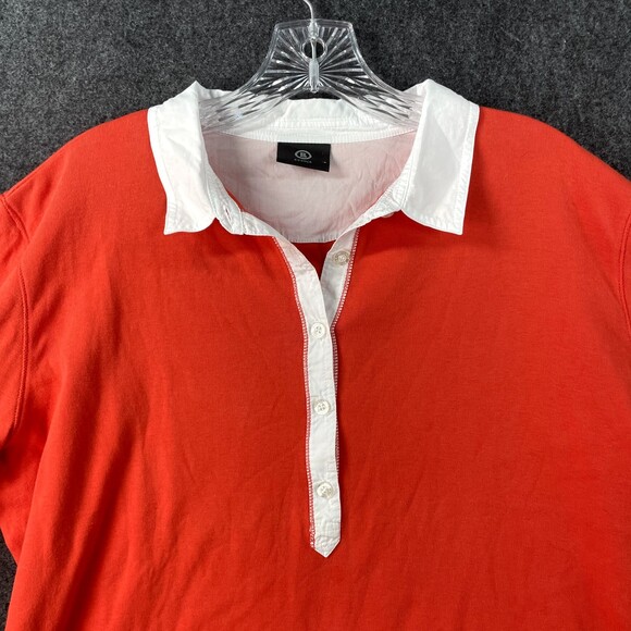 Bogner Shirt Women's XXL Orange Red White 100% Cotton 3/4 Sleeve Polo Blouse - Picture 2 of 7